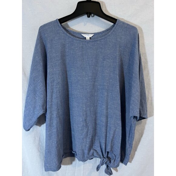 Time and Tru Blue Cotton/Linen Blend Blouse XL (16-18) - Picture 1 of 8